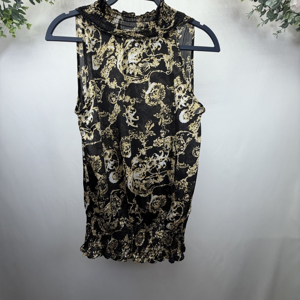 Essentials Women's Pullover Top Shirt Black Gold Sleeveless Blouse Size Large